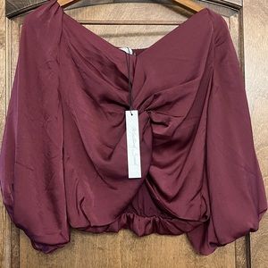 Mustard seed Maroon Satiny knot-front crop top sz Sm